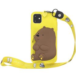 Yellow Bear Neck Lanyard Zipper Wallet Silicone Case for iPhone 11 Pro (5.8 inch)