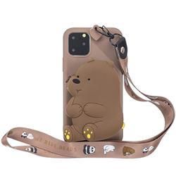 Brown Bear Neck Lanyard Zipper Wallet Silicone Case for iPhone 11 Pro (5.8 inch)