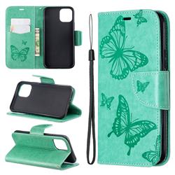 Embossing Double Butterfly Leather Wallet Case for iPhone 11 Pro (5.8 inch) - Green