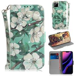 Watercolor Flower 3D Painted Leather Wallet Phone Case for iPhone 11 Pro (5.8 inch)
