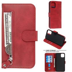 Retro Luxury Zipper Leather Phone Wallet Case for iPhone 11 Pro (5.8 inch) - Red
