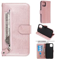 Retro Luxury Zipper Leather Phone Wallet Case for iPhone 11 Pro (5.8 inch) - Pink