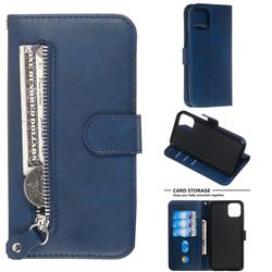Retro Luxury Zipper Leather Phone Wallet Case for iPhone 11 Pro (5.8 inch) - Blue