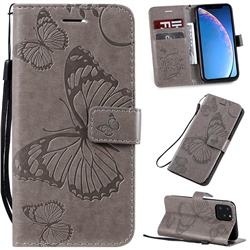 Embossing 3D Butterfly Leather Wallet Case for iPhone 11 Pro (5.8 inch) - Gray