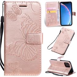Embossing 3D Butterfly Leather Wallet Case for iPhone 11 Pro (5.8 inch) - Rose Gold