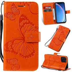 Embossing 3D Butterfly Leather Wallet Case for iPhone 11 Pro (5.8 inch) - Orange