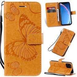 Embossing 3D Butterfly Leather Wallet Case for iPhone 11 Pro (5.8 inch) - Yellow