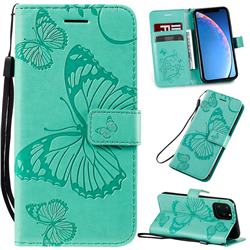 Embossing 3D Butterfly Leather Wallet Case for iPhone 11 Pro (5.8 inch) - Green