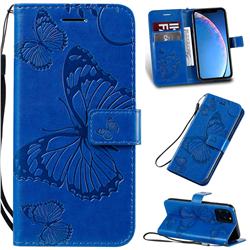 Embossing 3D Butterfly Leather Wallet Case for iPhone 11 Pro (5.8 inch) - Blue