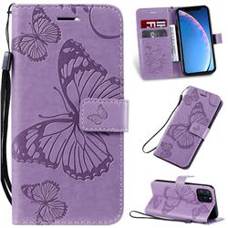 Embossing 3D Butterfly Leather Wallet Case for iPhone 11 Pro (5.8 inch) - Purple
