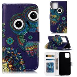 Folk Owl 3D Relief Oil PU Leather Wallet Case for iPhone 11 Pro (5.8 inch)