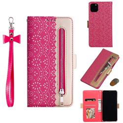 Luxury Lace Zipper Stitching Leather Phone Wallet Case for iPhone 11 Pro (5.8 inch) - Rose