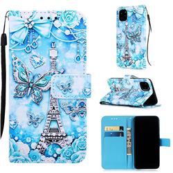 Tower Butterfly Matte Leather Wallet Phone Case for iPhone 11 Pro (5.8 inch)