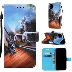 Mirror Cat Matte Leather Wallet Phone Case for iPhone 11 Pro (5.8 inch)