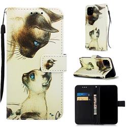 Cat Confrontation Matte Leather Wallet Phone Case for iPhone 11 Pro (5.8 inch)