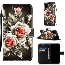Black Rose Matte Leather Wallet Phone Case for iPhone 11 Pro (5.8 inch)