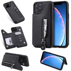 Retro Buckle Zipper Anti-fall Leather Phone Back Cover for iPhone 11 Pro (5.8 inch) - Black