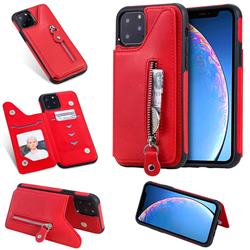 Retro Buckle Zipper Anti-fall Leather Phone Back Cover for iPhone 11 Pro (5.8 inch) - Red