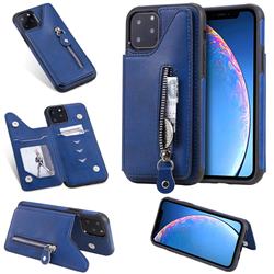 Retro Buckle Zipper Anti-fall Leather Phone Back Cover for iPhone 11 Pro (5.8 inch) - Blue