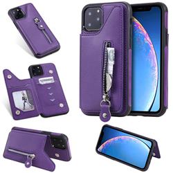 Retro Buckle Zipper Anti-fall Leather Phone Back Cover for iPhone 11 Pro (5.8 inch) - Purple