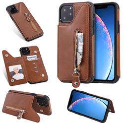 Retro Buckle Zipper Anti-fall Leather Phone Back Cover for iPhone 11 Pro (5.8 inch) - Brown