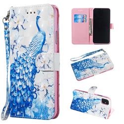 Blue Peacock 3D Painted Leather Wallet Phone Case for iPhone 11 Pro (5.8 inch)
