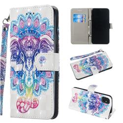 Colorful Elephant 3D Painted Leather Wallet Phone Case for iPhone 11 Pro (5.8 inch)