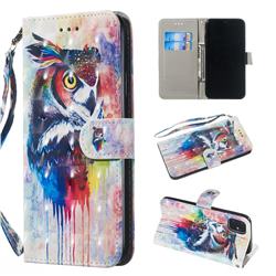 Watercolor Owl 3D Painted Leather Wallet Phone Case for iPhone 11 Pro (5.8 inch)