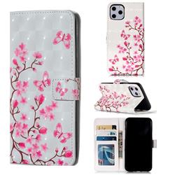 Butterfly Sakura Flower 3D Painted Leather Phone Wallet Case for iPhone 11 Pro (5.8 inch)