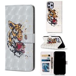 Toothed Tiger 3D Painted Leather Phone Wallet Case for iPhone 11 Pro (5.8 inch)