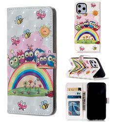 Rainbow Owl Family 3D Painted Leather Phone Wallet Case for iPhone 11 Pro (5.8 inch)