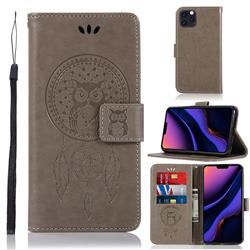 Intricate Embossing Owl Campanula Leather Wallet Case for iPhone 11 Pro (5.8 inch) - Grey
