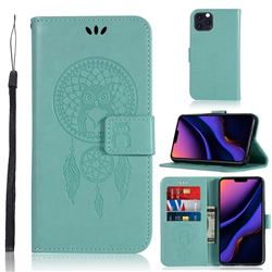 Intricate Embossing Owl Campanula Leather Wallet Case for iPhone 11 Pro (5.8 inch) - Green