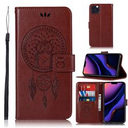 Intricate Embossing Owl Campanula Leather Wallet Case for iPhone 11 Pro (5.8 inch) - Brown