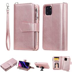 Retro Luxury Multifunction Zipper Leather Phone Wallet for iPhone 11 Pro (5.8 inch) - Rose Gold