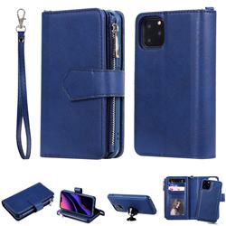 Retro Luxury Multifunction Zipper Leather Phone Wallet for iPhone 11 Pro (5.8 inch) - Blue