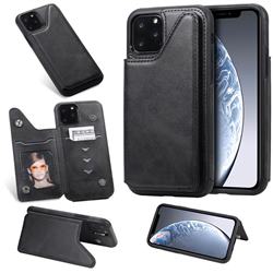 Luxury Multifunction Magnetic Card Slots Stand Calf Leather Phone Back Cover for iPhone 11 Pro (5.8 inch) - Black