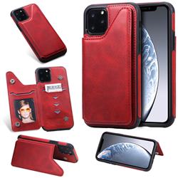 Luxury Multifunction Magnetic Card Slots Stand Calf Leather Phone Back Cover for iPhone 11 Pro (5.8 inch) - Red