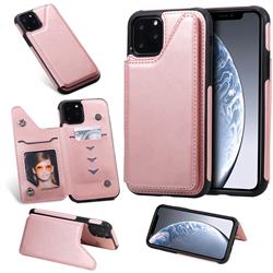 Luxury Multifunction Magnetic Card Slots Stand Calf Leather Phone Back Cover for iPhone 11 Pro (5.8 inch) - Rose Gold