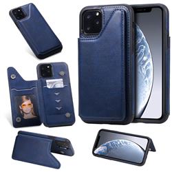 Luxury Multifunction Magnetic Card Slots Stand Calf Leather Phone Back Cover for iPhone 11 Pro (5.8 inch) - Blue