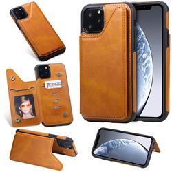 Luxury Multifunction Magnetic Card Slots Stand Calf Leather Phone Back Cover for iPhone 11 Pro (5.8 inch) - Brown