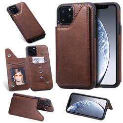 Luxury Multifunction Magnetic Card Slots Stand Calf Leather Phone Back Cover for iPhone 11 Pro (5.8 inch) - Coffee