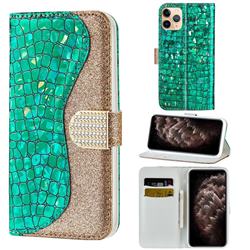 Glitter Diamond Buckle Laser Stitching Leather Wallet Phone Case for iPhone 11 Pro (5.8 inch) - Green