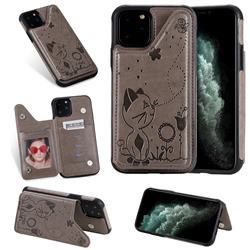 Luxury Bee and Cat Multifunction Magnetic Card Slots Stand Leather Back Cover for iPhone 11 Pro (5.8 inch) - Black