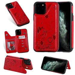 Luxury Bee and Cat Multifunction Magnetic Card Slots Stand Leather Back Cover for iPhone 11 Pro (5.8 inch) - Red