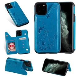 Luxury Bee and Cat Multifunction Magnetic Card Slots Stand Leather Back Cover for iPhone 11 Pro (5.8 inch) - Blue
