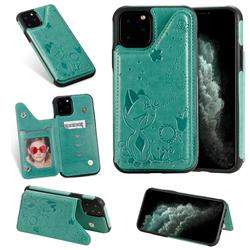 Luxury Bee and Cat Multifunction Magnetic Card Slots Stand Leather Back Cover for iPhone 11 Pro (5.8 inch) - Green