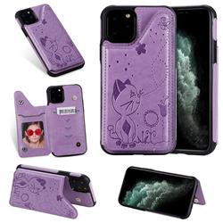 Luxury Bee and Cat Multifunction Magnetic Card Slots Stand Leather Back Cover for iPhone 11 Pro (5.8 inch) - Purple