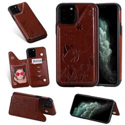 Luxury Bee and Cat Multifunction Magnetic Card Slots Stand Leather Back Cover for iPhone 11 Pro (5.8 inch) - Brown