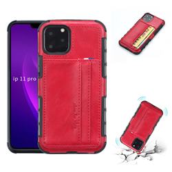 Luxury Shatter-resistant Leather Coated Card Phone Case for iPhone 11 Pro (5.8 inch) - Red
